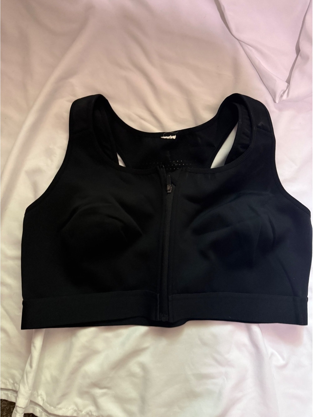 Fabletics Black Zip Front High Impact Sports Bra Racerback XL